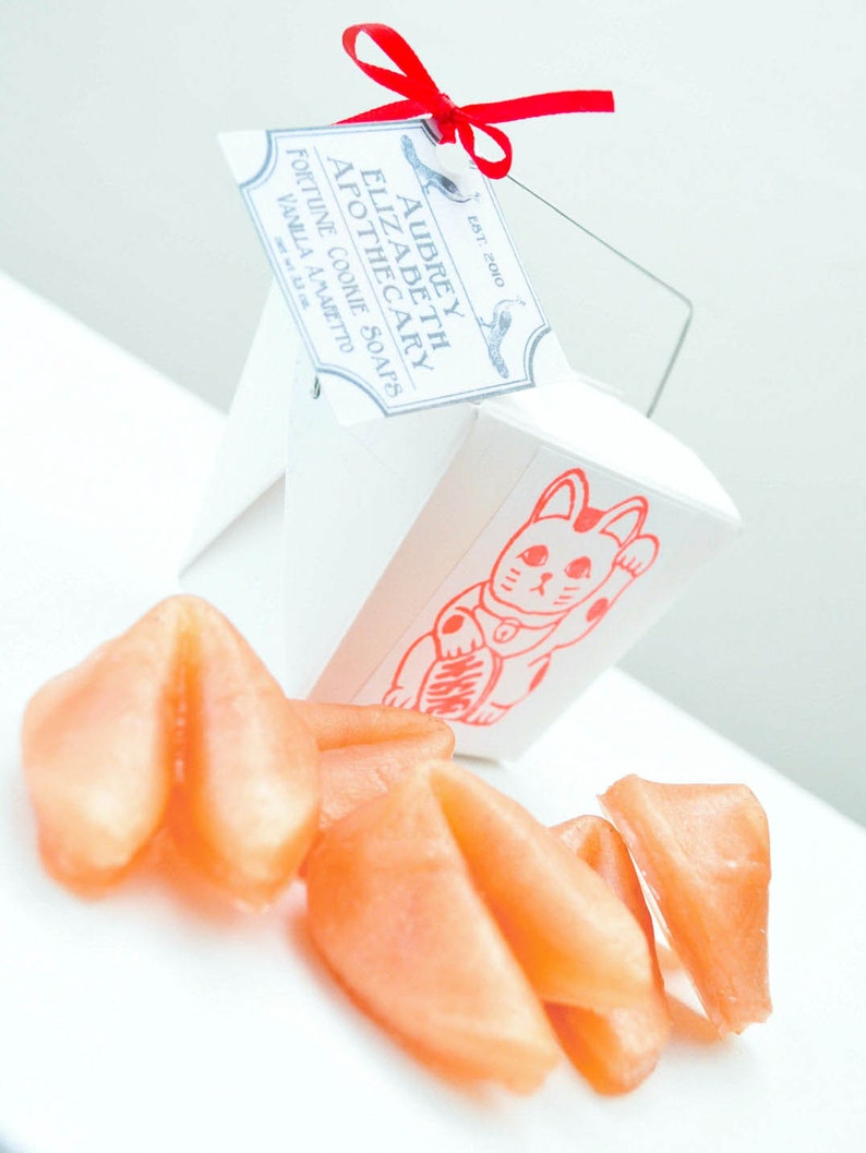 Fortune Cookie soap in a take out box, Fake food soap, unique handmade gift for her, lucky soap, Chinese New Year image 2
