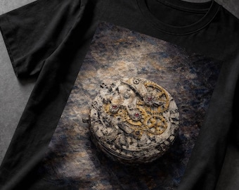 T-shirt mouvement de montre impressionniste, t-shirt graphique avec pièce d'horlogerie squelette