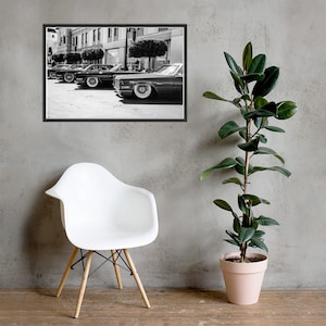 Black and White Cadillac Lowriders Framed Print - Classic American Convertible Art - Vintage Automotive Photography - Hot Rod Wall Decor