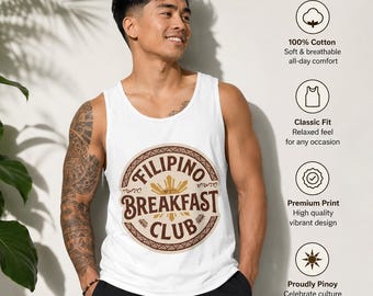 Filipino Breakfast Club Graphic Tank Top | Pinoy Foodie Unisex Gym & Streetwear Tank | Philippines Sun Heritage Apparel