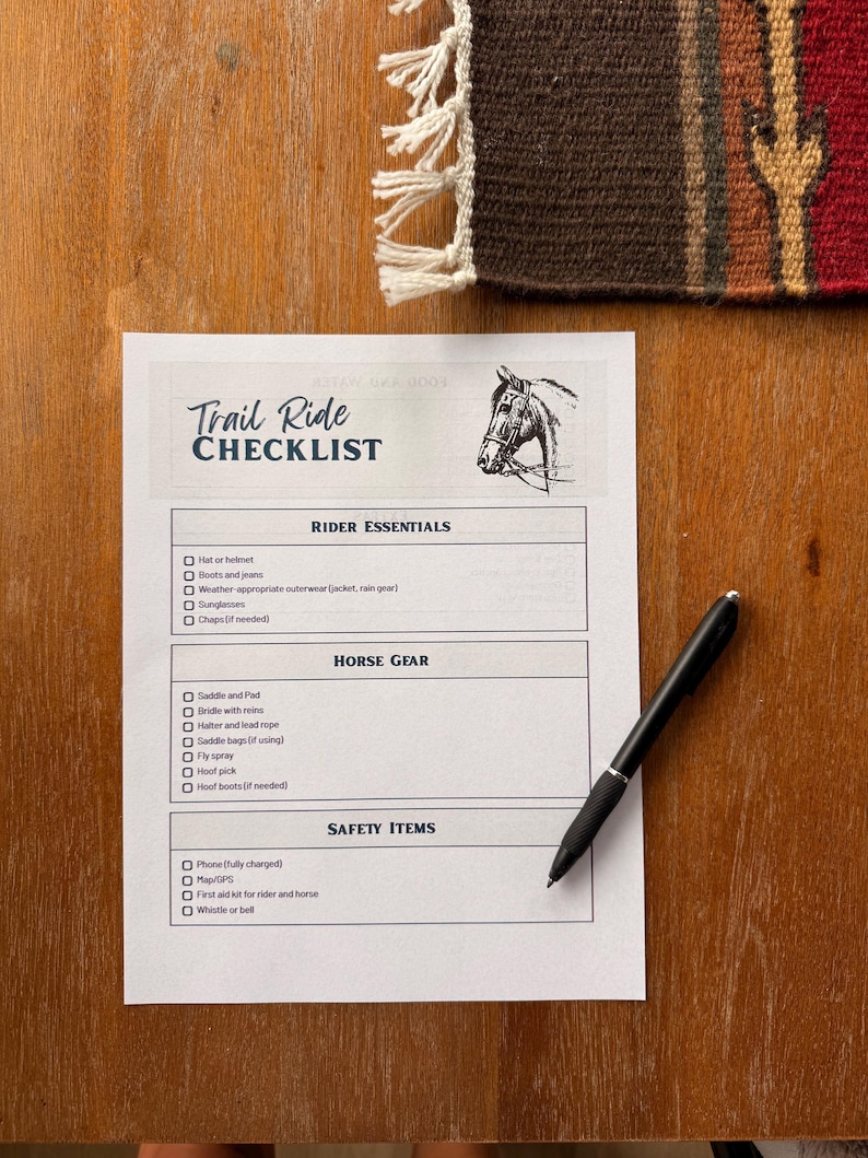 Trail Riding Checklist Printable | Horseback Riding Packing List ...