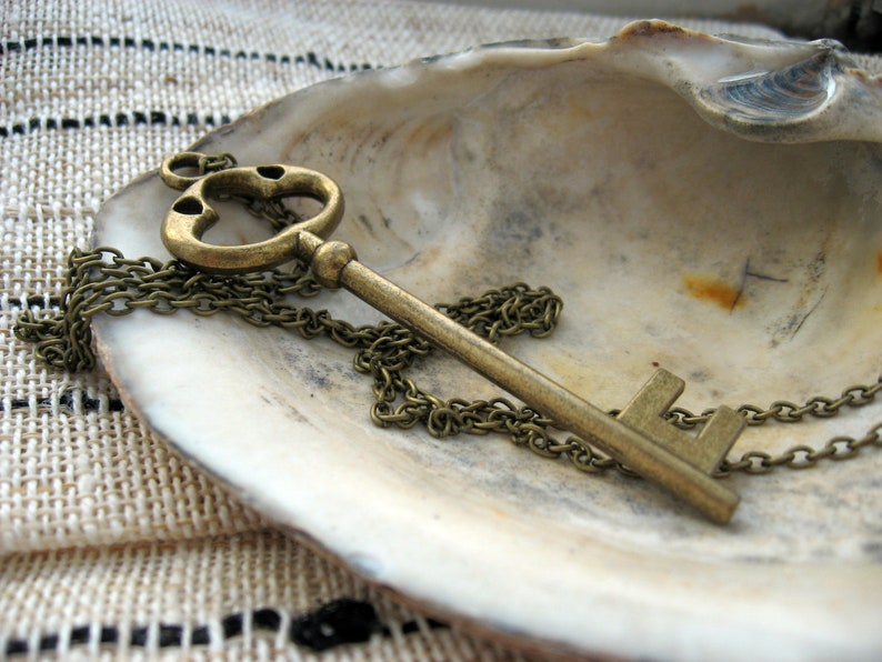 Large Brass Key Necklace Etsy