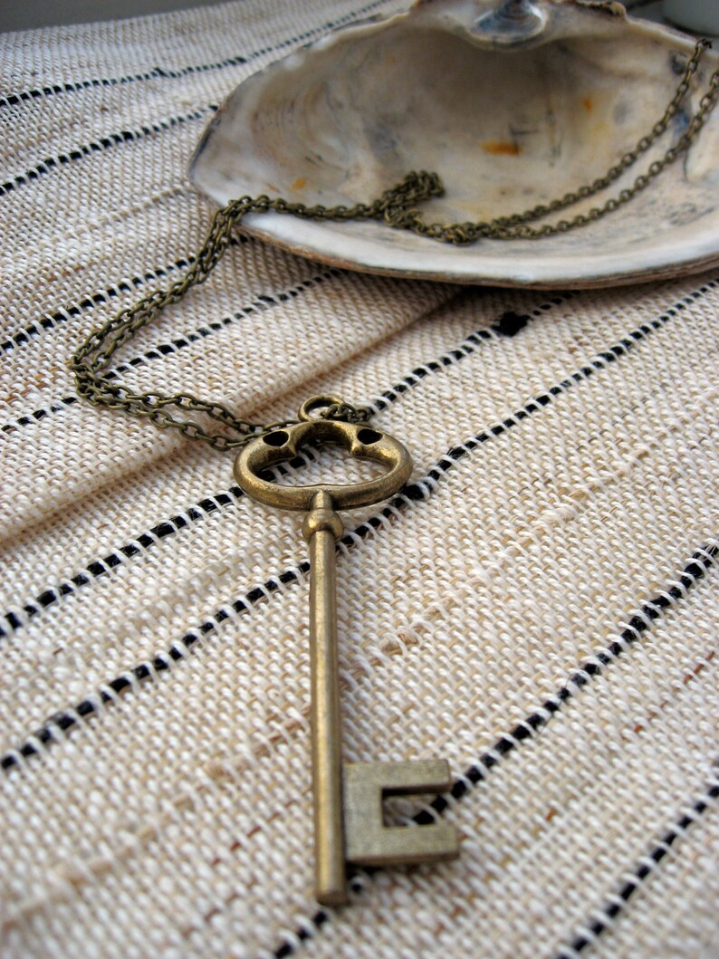 Large Brass Key Necklace Etsy