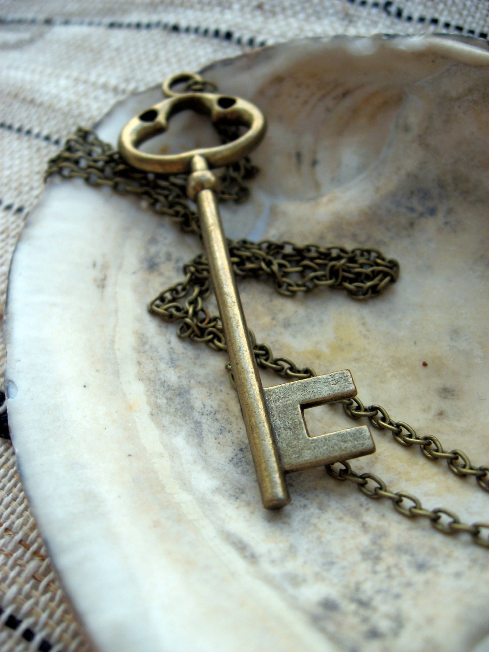 Large Brass Key Necklace Etsy
