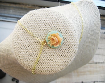 Teal and Peach Flower Necklace