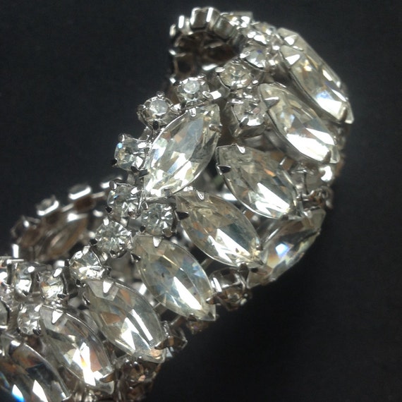 Vintage Kramer marquise wide rhinestone bracelet … - image 3