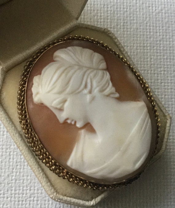 Viola Gold filled shell cameo brooch or pendant.  