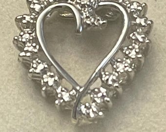 10K white gold diamond heart pendant with 20” 10K chain