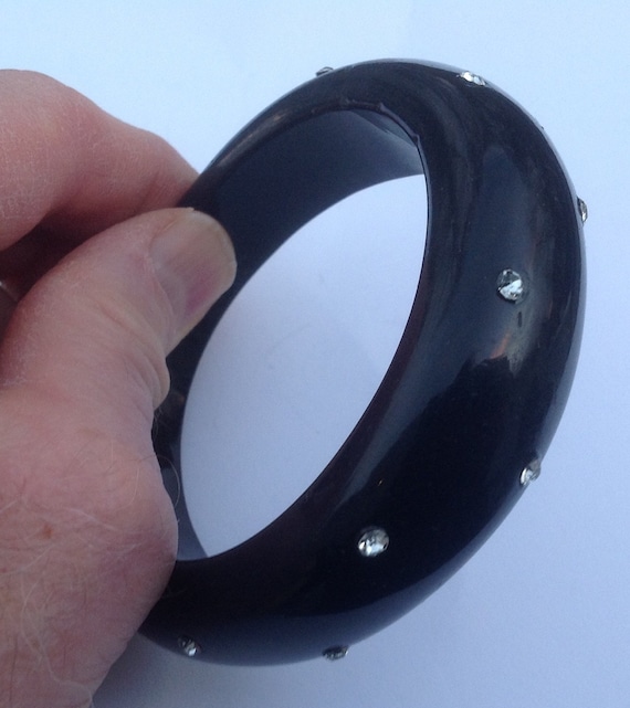 Lucite and rhinestone black bangle         VJSE