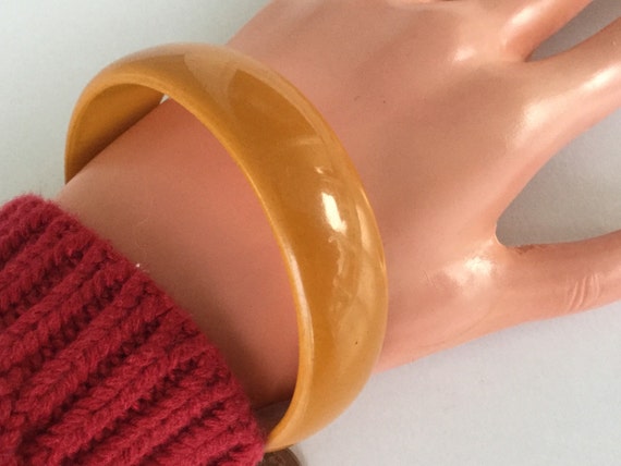 Wide mustard bakelite bangle bracelet  VJSE - image 1