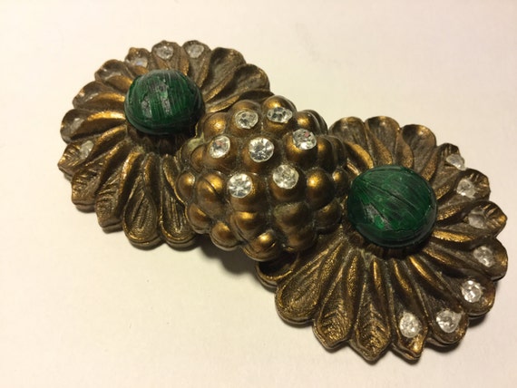 Vintage Gold and green celluloid  and rhinestone … - image 5