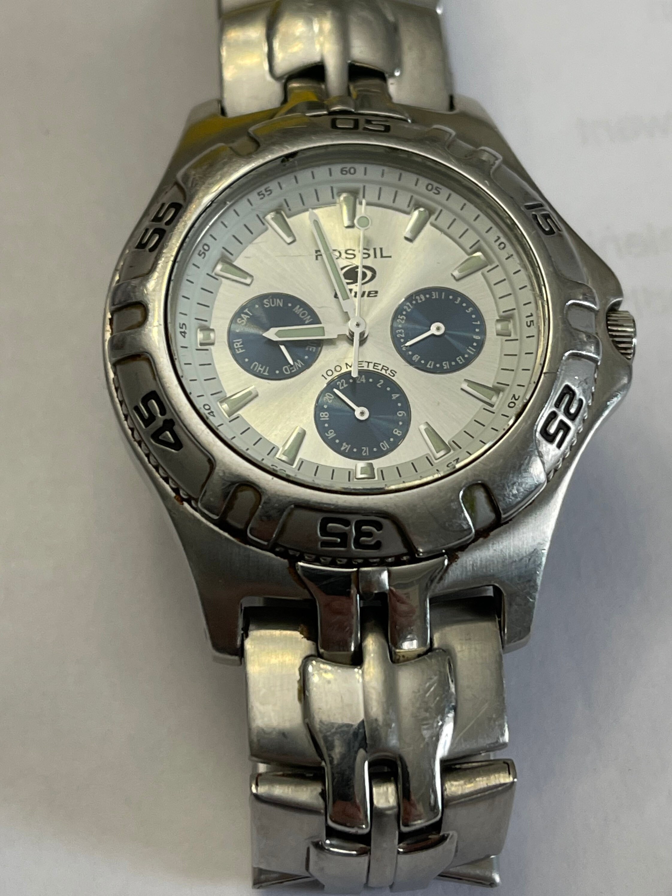 Fossil Blue Stainless Steel Mens Watch 