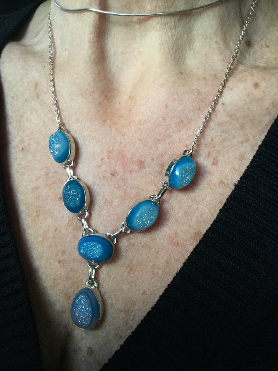 6 stone mint Druzy necklace set in sterling silve… - image 5