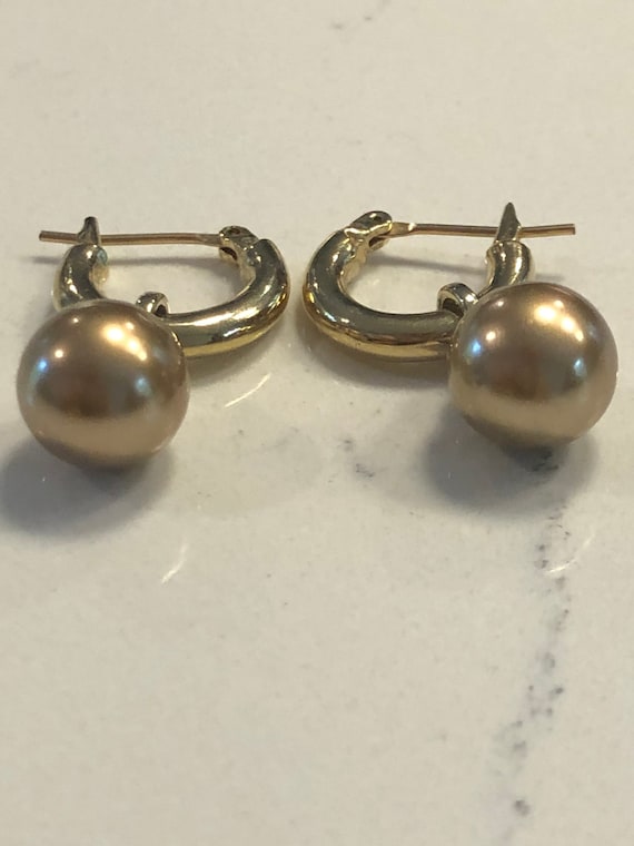 10K yellow gold hoop earrings with drop ball    VJ