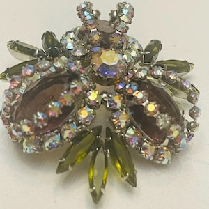 Hobe navette and triple amethyst rhinestone vintage rare brooch stunning stones and color