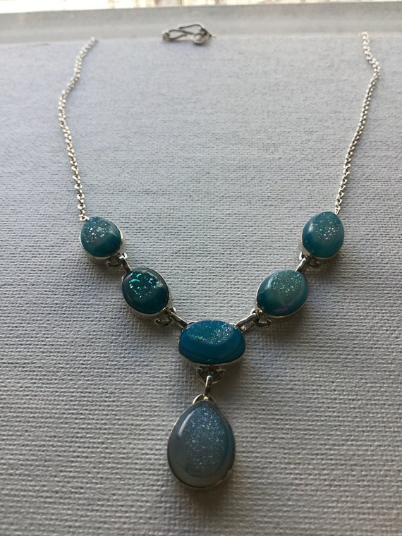 6 stone mint Druzy necklace set in sterling silve… - image 2
