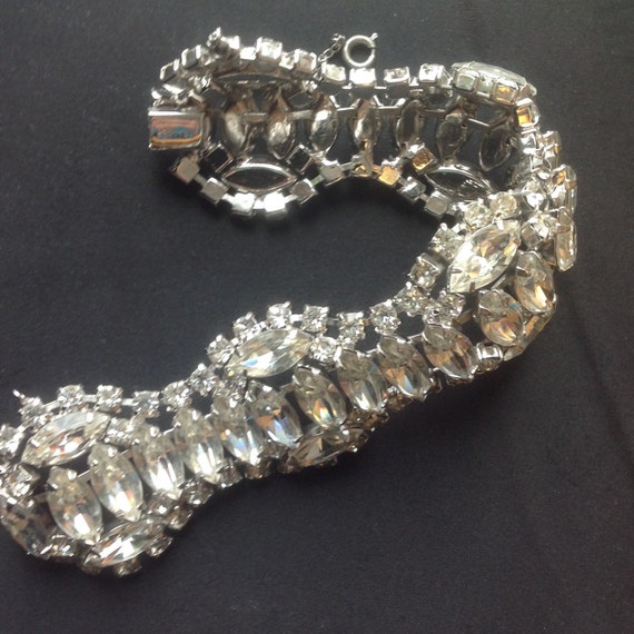 Vintage Kramer marquise wide rhinestone bracelet … - image 2