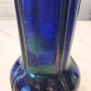 Antique Iridescent Blue Bohemian Czechoslovakian Loetz Era Vase Glass