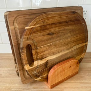 Cutting Board Holder for Counter | Wooden Kitchen Organizer | Solid Pine Board Stand | Multiple Sizes & Stain Options | Minimal Storage Rack