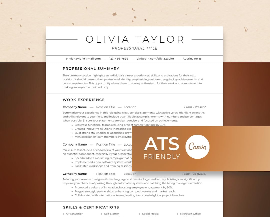ATS Friendly Resume Template for Canva | Modern Minimalist Resume ...