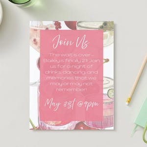 21st Birthday Invitation for Her | Editable Pink Cocktail Party Invite | Boho Chic Girls Night Out Template | Instant Download