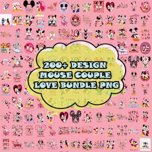 200+ Cute Mouse Couple Love PNG Bundle, Valentine Cartoon Characters, Romantic Digital Clipart, Matching Couple Sublimation Files