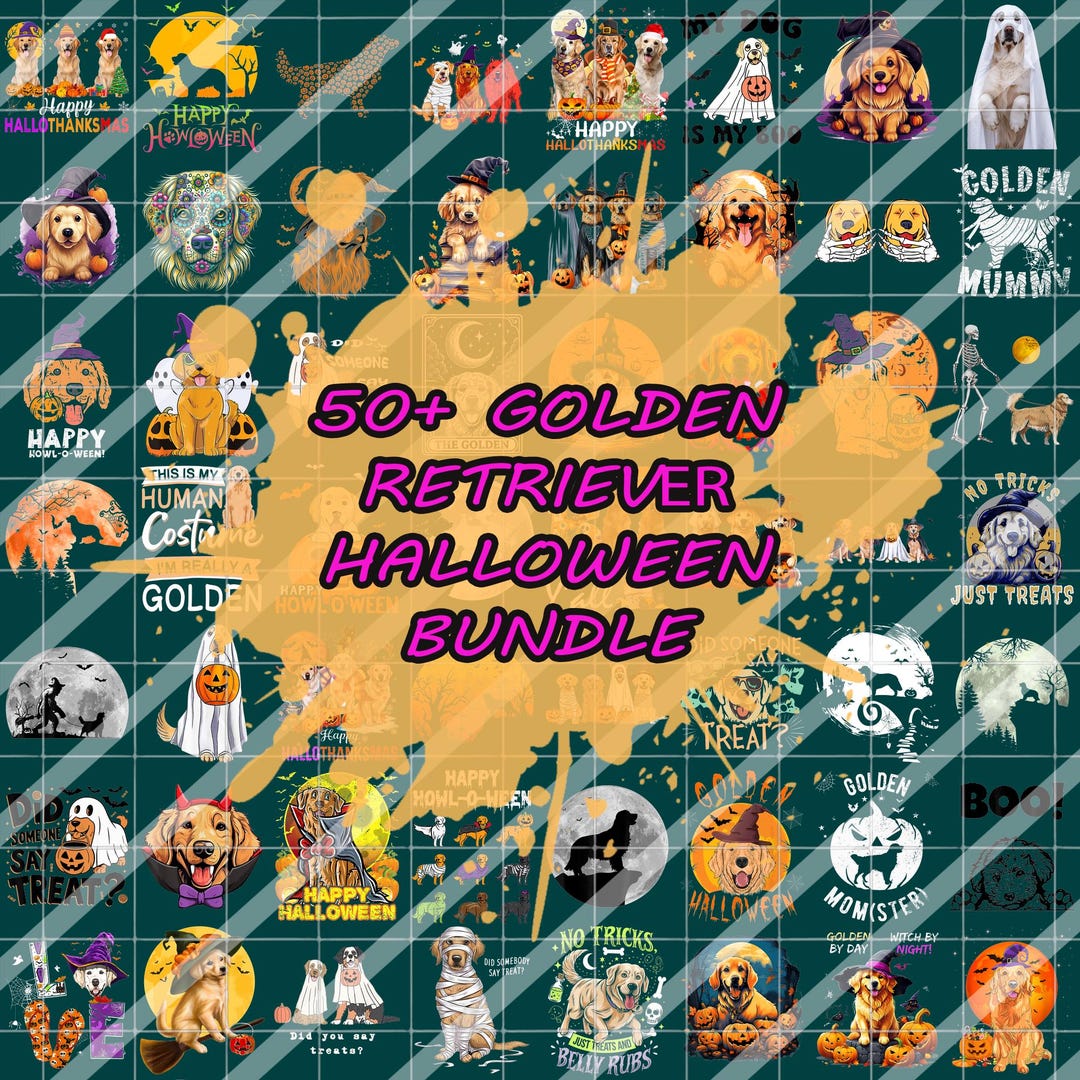 50+ File Halloween Golden Retriever PNG Bundle, Dog Halloween Png ...