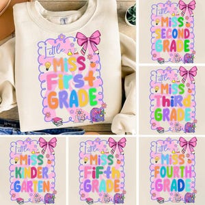 Little Miss Back to School PNG Bundle, Coquette School Girl png, Cute Grade Level Shirt PNG for Girls, Kindergarten Pre-K 1st 2nd 3rd 5th