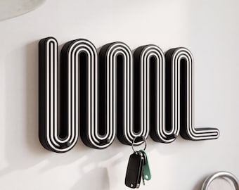 Modern Matte Black Wall Mounted Key Holder – Minimalist Wavy Boho Scandanavian Design