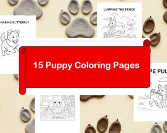 Kids Puppies Coloring Book | 15 Pages | Instant Download