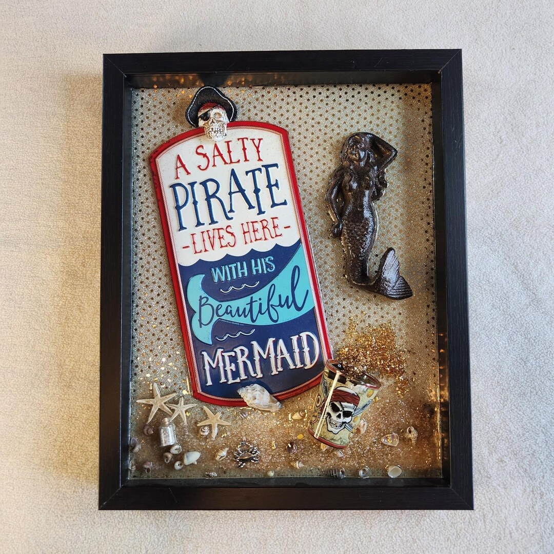 HANDMADE 3D Resin Art Pirate Mermaid Ocean 15 X 12 Framed Home Pool ...