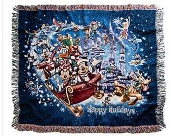 DISNEY PARKS Tapestry Throw Blanket 50 X 60 Happy Holidays Mickey Christmas
