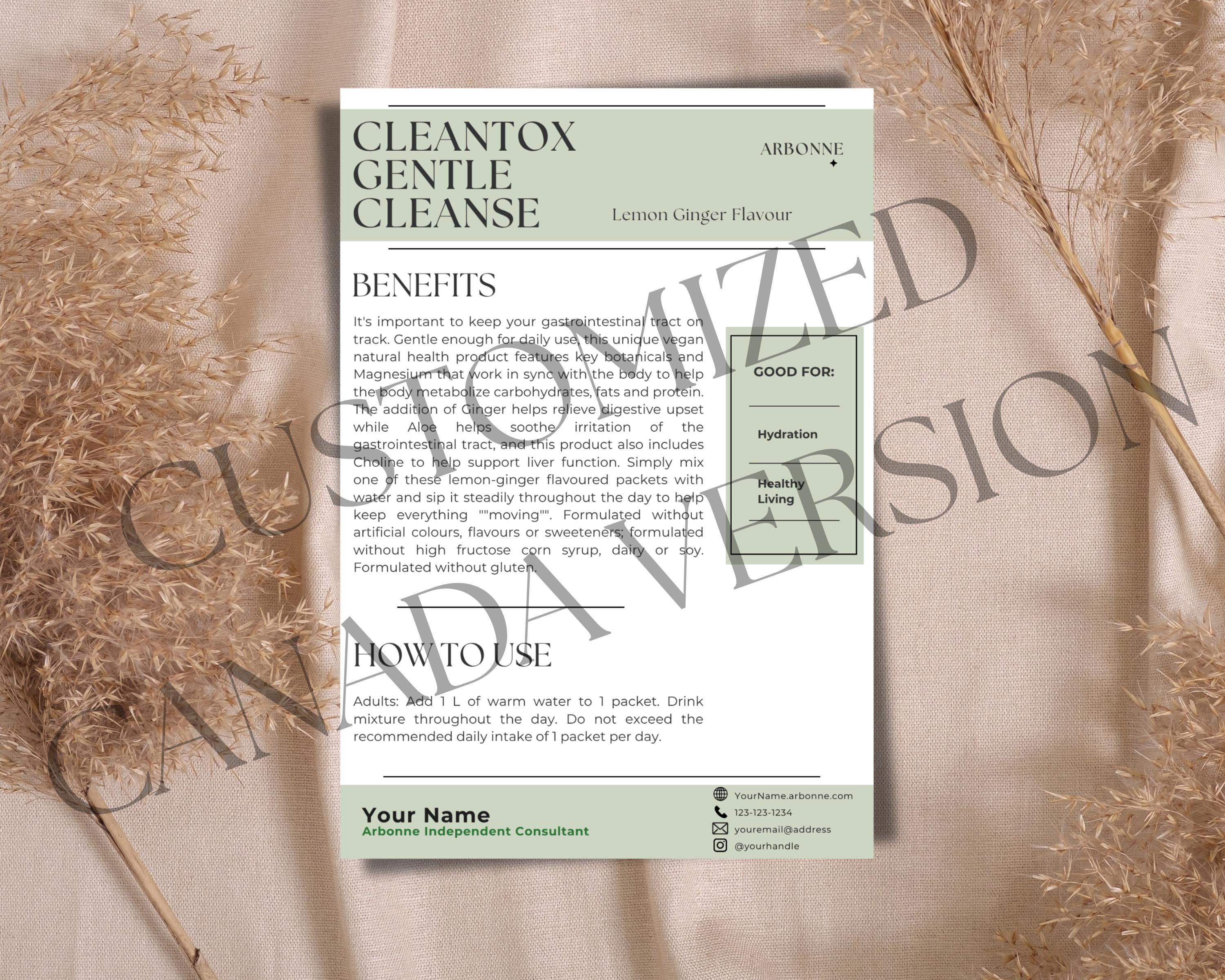 Arbonne Cleantox Gentle Cleanse Sample Card – Canada