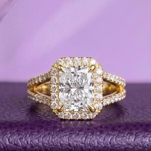 4.75 carat E Color VVS2 Clarity IGI CERTIFIED Elongated Rectangular Radiant Cut Lab Grown Diamond Halo Split Shank Engagement Ring