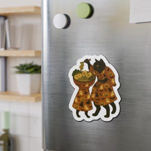 Halloween Cat Magnet | Die Cut Black Cat in Kimono | Cute Fall Kitchen Decor | Ramen Cat Gift