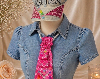 Collar con lazo rosa caramelo / Joyería artesanal llamativa / Collar bonito y colorido / Accesorio de moda único / Fierce Queens Customs