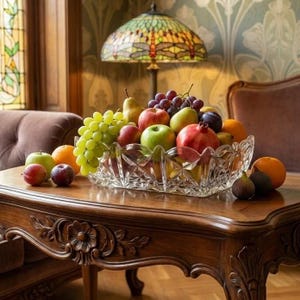 Heavy Crystal Centerpiece Bowl - Rectangular Deep Cut Glass Fruit Dish - 9 inch Vintage Table Decor - Mint Condition Wedding Gift - 2.4 lbs
