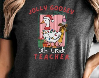Fifth Grade Teacher Goose Christmas T-Shirt, Christmas Gift