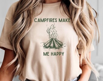 Campfires Make Me Happy T-Shirt, Outdoorsy Camping Tee, Gift for Campers