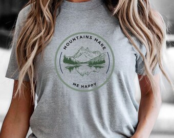 Mountains Make Me Happy T-Shirt, Outdoorsy Camping Tee, Gift for Campers