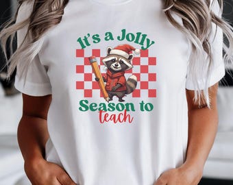 Jolly Season Raccoon Teacher Christmas Shirt, Fun Holiday Apparel, Christmas Gift