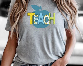 Spring Floral Teach Shirt with Apple, Cute New Teacher Shirt, Teacher Tee, Back to School tshirt, teacher gift