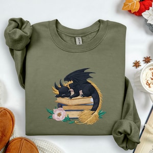 Embroidered Dragon Book Sweatshirt Fantasy Reader Gift Cozy Book Lover Sweater Fourth Wing Inspired