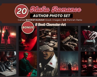 Mafia Dark Romance Bookstagram Photo Pack: Neon Red 20 Book Launch Image, Free Character Art | Author Branding Kit, Bookish Story Moodboard