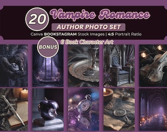 Vampire Dark Romance Bookstagram Photo Pack: 20 Paranormal Book Launch, Character Art For Dark Romance Author Branding, Bookish Moodboard
