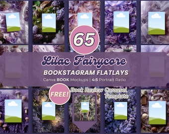 Lilac Fairycore Book Mockups: Purple Bookstagram Flatlay for Author, Writer, Creatives, Bookish Bundle Magical Fairy Garden Canva Mockup