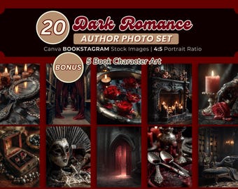 Dark Romance Bookstagram Photo Pack: 20 Book Launch Images & 5 Character Art | Gothic Author Branding, Moody Book Moodboard, Bookish Bundle