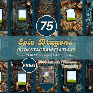Epic Dragons Bookstagram Flatlays: Epic Fantasy Quest Bookish Template, Medieval Kindle Tablet Mockup for Author Book Launch, Book Cover