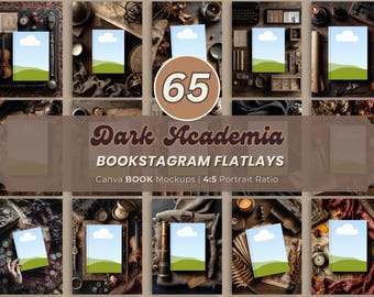 Dark Academia Bookstagram-flatlay-mockups: vintage reader leesgrage flatlay-bundel, humeurig boekmodel voor auteur promo schrijvers en creatievelingen