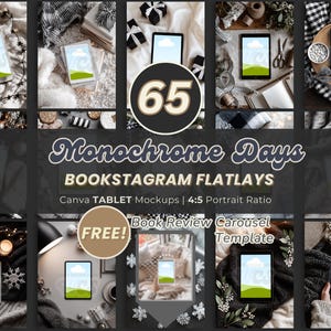 Dark Christmas Bookstagram Flatlays: Bookish Tablet Mockups iPad Kindle Black and White Ebook Template for Authors and Readers